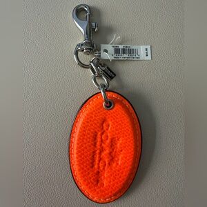 Coach Neon Orange Oval Leather Keychain Fob Bag Charm